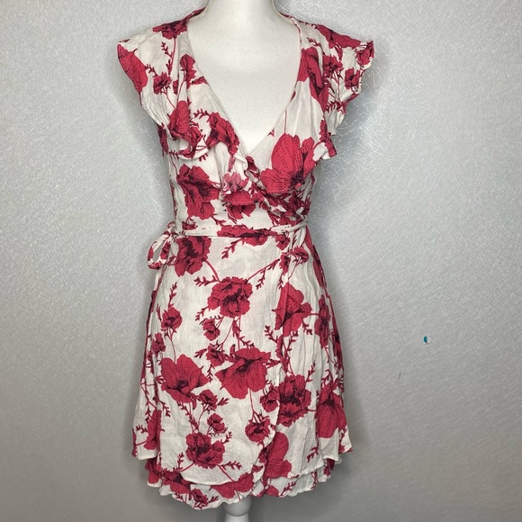 Free People French Quarter Print Cream Combo Wrap Floral Mini Dress Medium - Picture 2 of 11